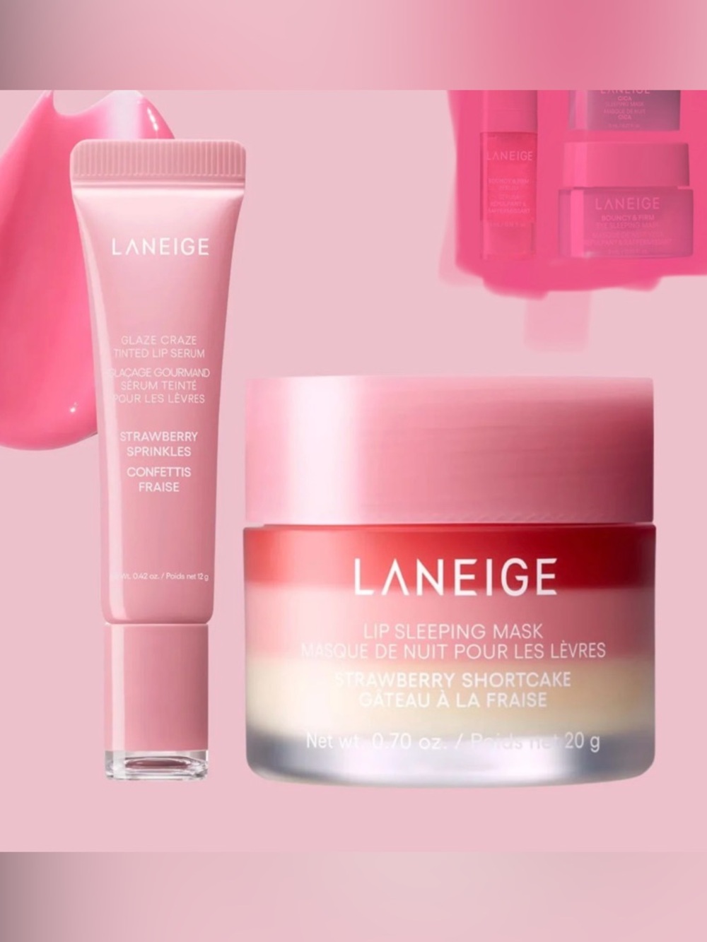 NEW LANEIGE Strawberry sprinkles glaze craze & shortcake Sleeping Mask Duo